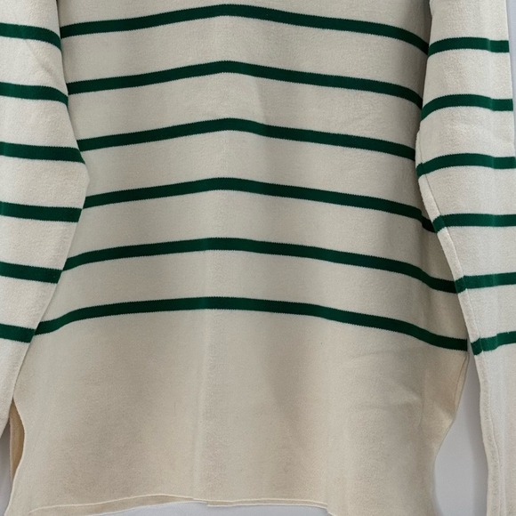 Zara Striped Polo V-Neck Collar‎ Coastal Soft Sweater, Green and White, Size S - Picture 10 of 13